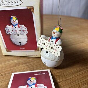 Hallmark "Son" Snowman on Bell Christmas Ornament 2005 In box